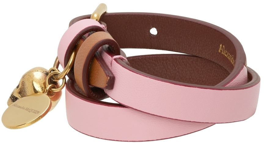Alexander McQueen Pink Double Wrap Skull Bracelet Alexander  display picture 1