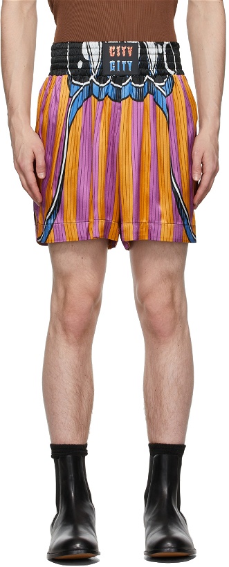 Photo: Paco Rabanne Purple & Yellow Satin Stripe Shorts