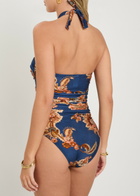 Zimmermann Aster Printed Halterneck Stretch-polyamide Swimsuit Navy