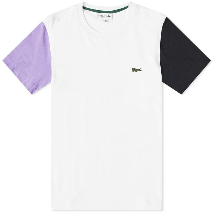 Photo: Lacoste Men's Colour Block T-Shirt in White/Neva Lilac/Black