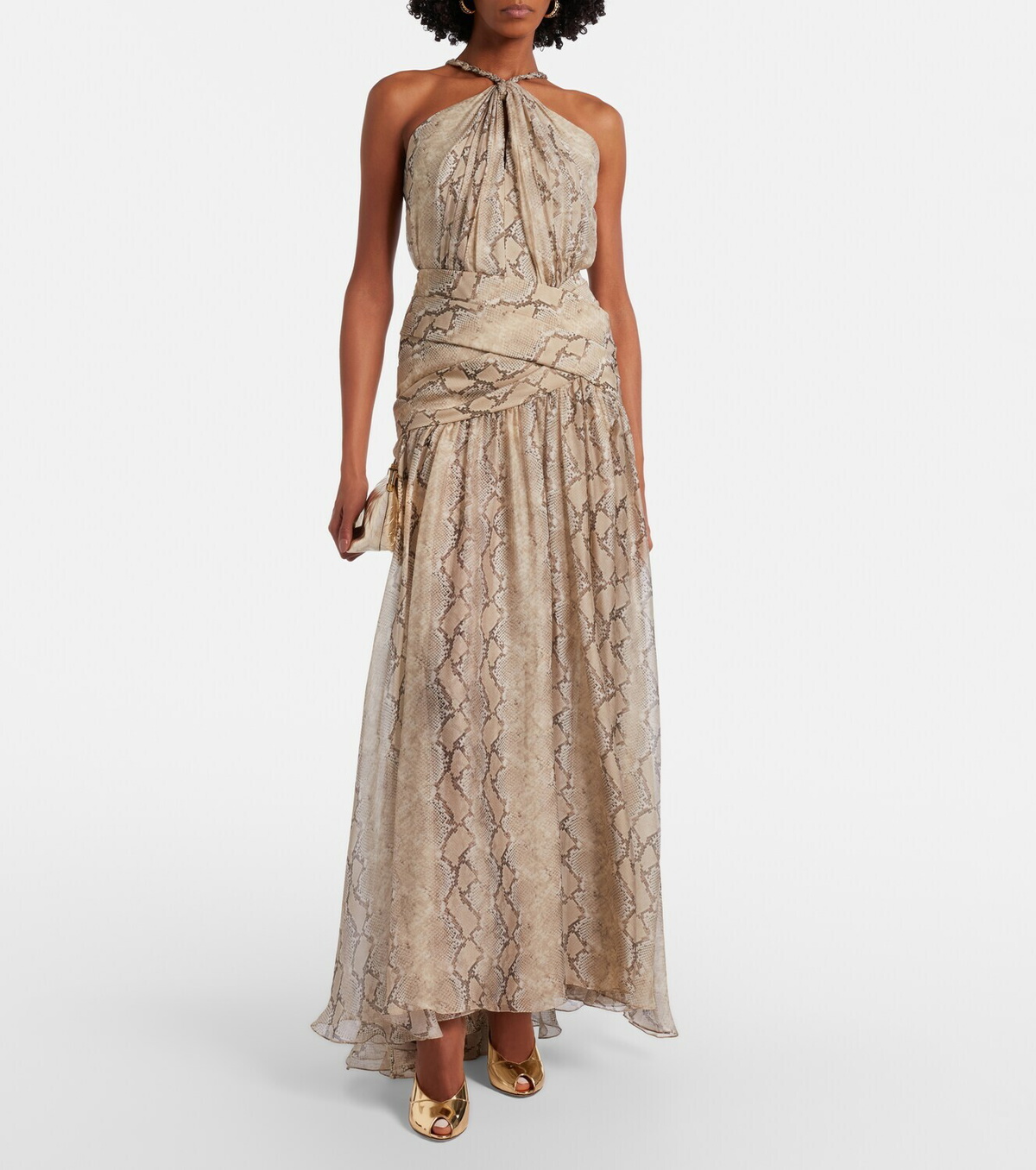 Elie Saab Snake-print silk chiffon halterneck maxi dress
