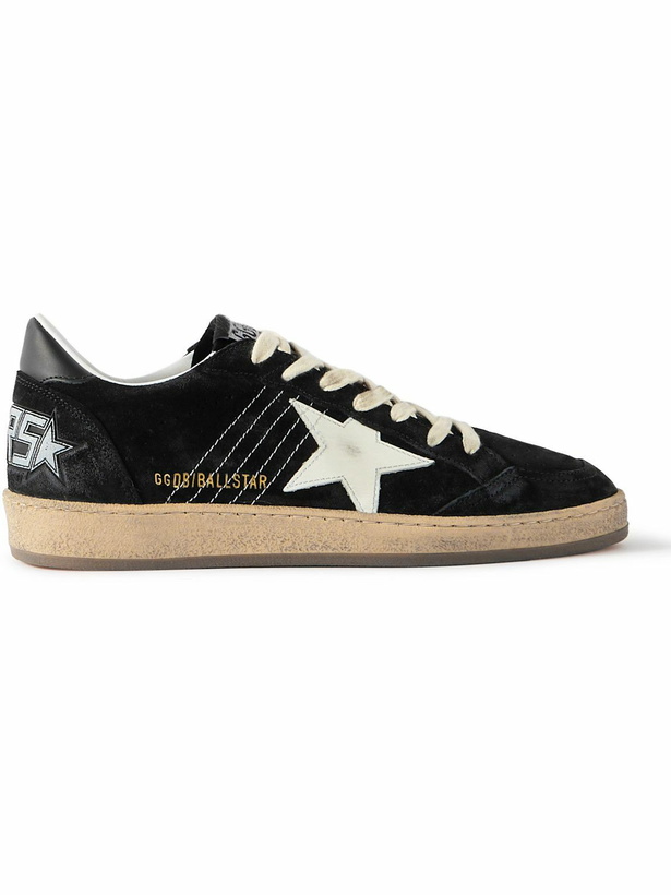 Photo: Golden Goose - Ball Star Distressed Suede and Leather Sneakers - Black