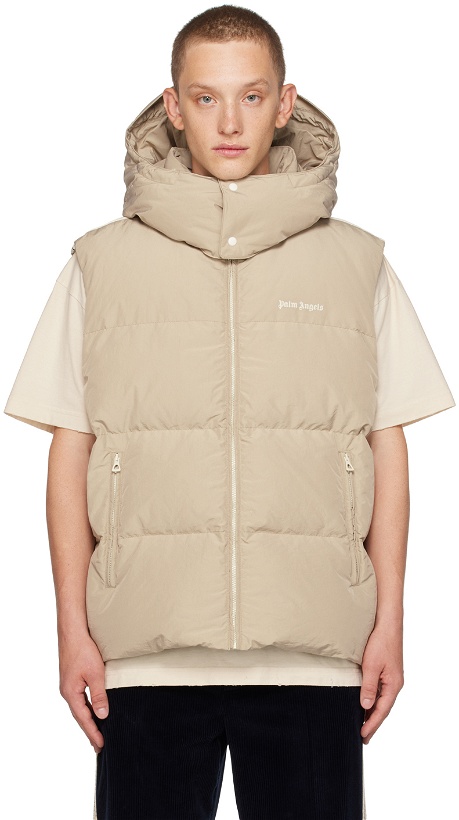 Photo: Palm Angels Beige Embroidered Down Vest