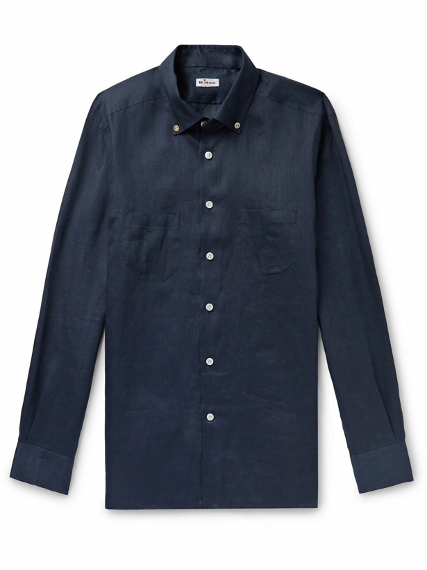 Photo: Kiton - Button-Down Collar Linen Shirt - Blue