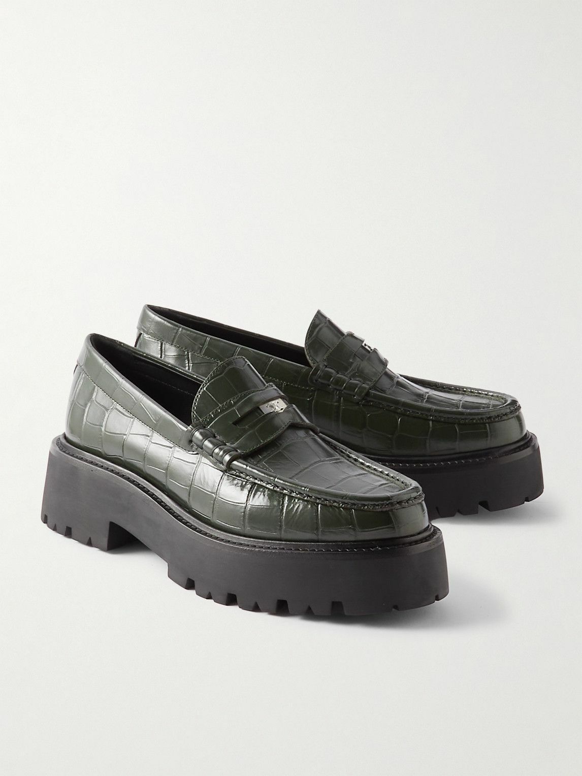 CELINE - Exaggerated-Sole Croc-Effect Leather Loafers - Green