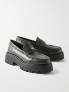 CELINE - Exaggerated-Sole Croc-Effect Leather Loafers - Green