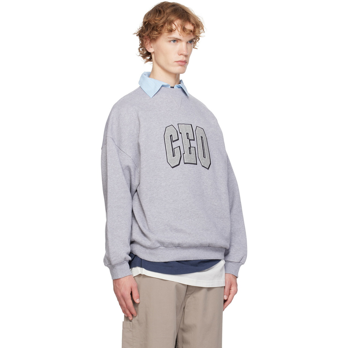 Balenciaga Gray & Blue 'CEO' Team Logo Dry Molleton Shirt Crewneck