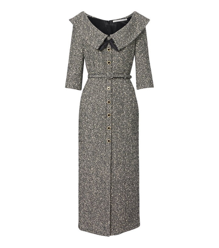 Photo: Alessandra Rich Belted cotton and wool-blend tweed midi dress