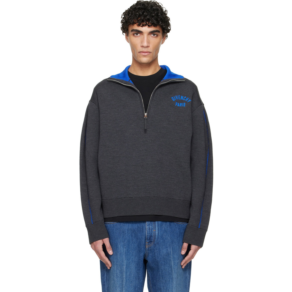 Givenchy Gray Couture Seam Half-Zipped Sweater