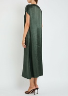 Eileen Fisher Crinkled Satin Midi Dress Dark Green