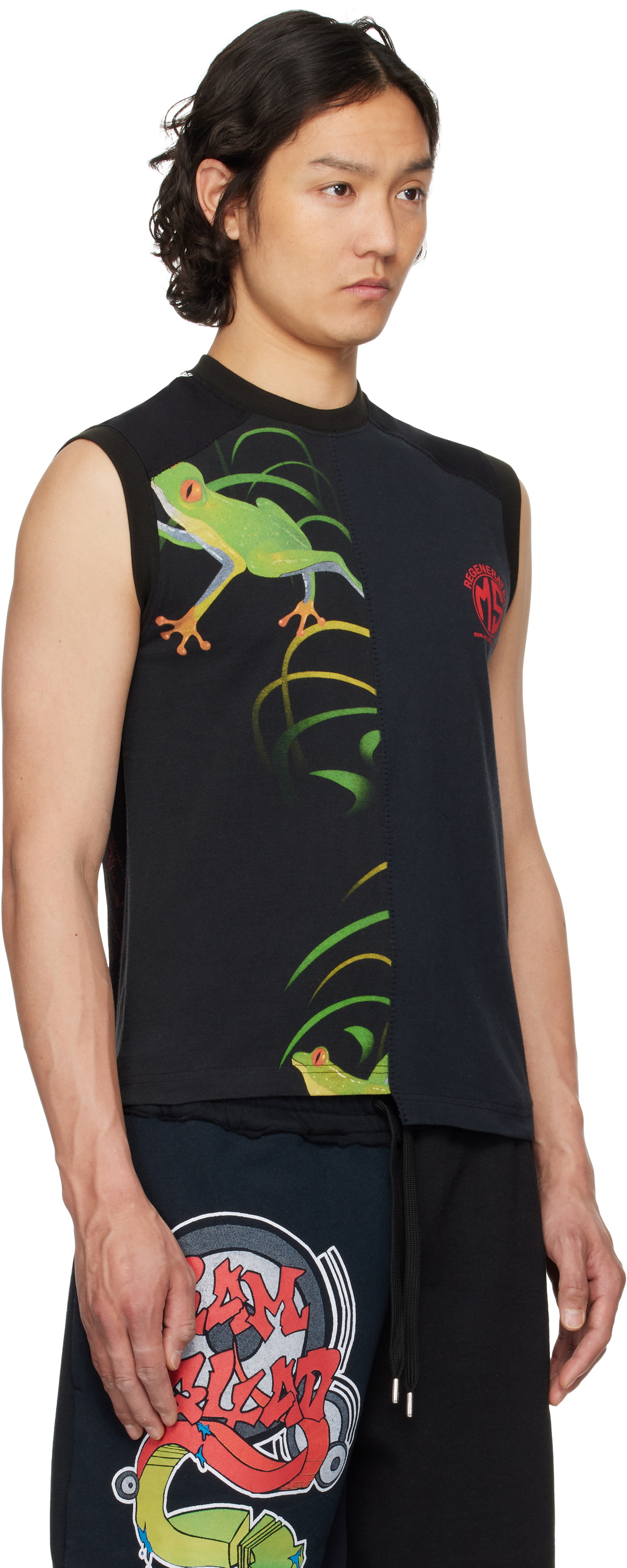 Marine Serre Black Regenerated Graphic T-shirts Tank Top