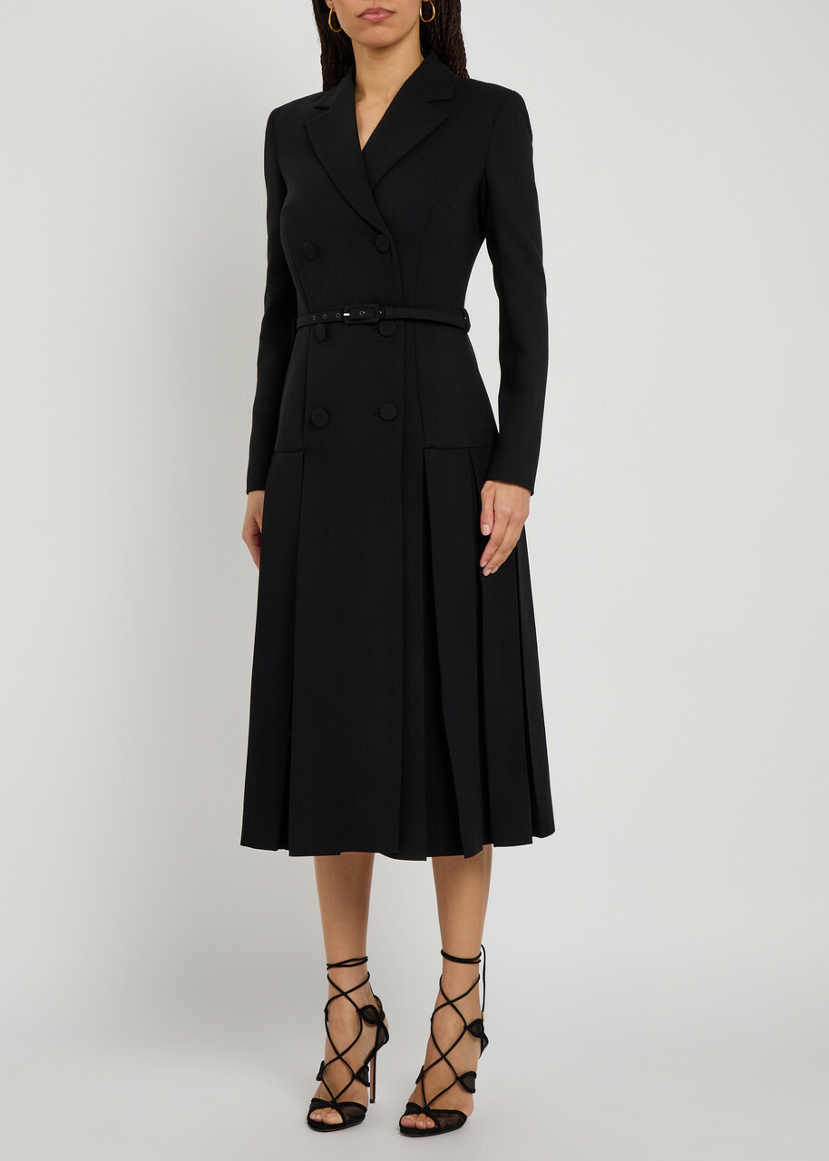 Emilia Wickstead Chaney Belted Wool Midi Dress Black