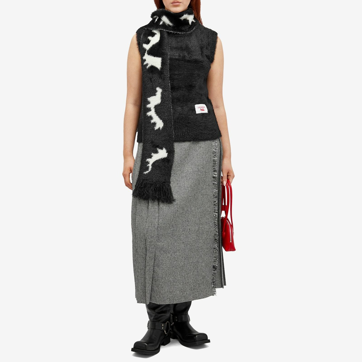 Charles Jeffrey Women's Fluffy Scarf Vest in Black/White