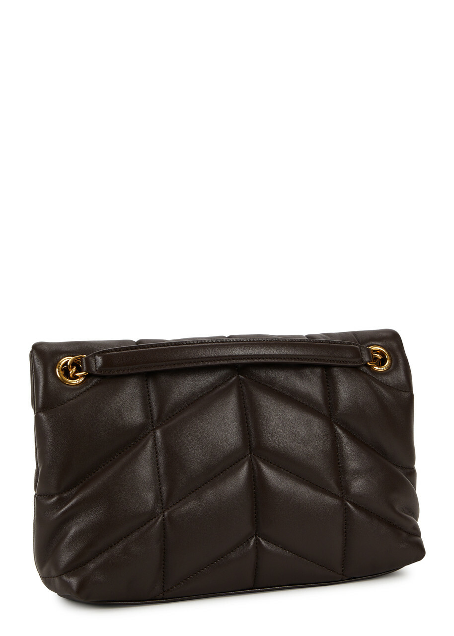 Saint Laurent - Women's Chocolate Quilted Lou Puffer Small Leather Shoulder Bag - Adjustable Chain Strap - One Size