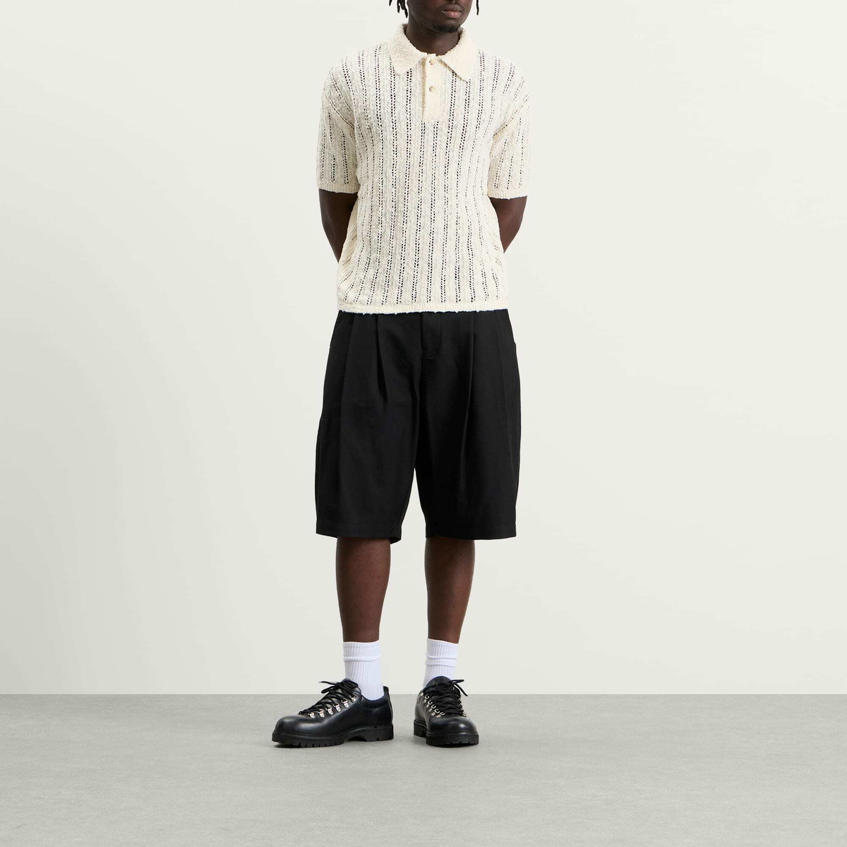 Picante Men's Pointelle Knit Polo Shirt in Ivory