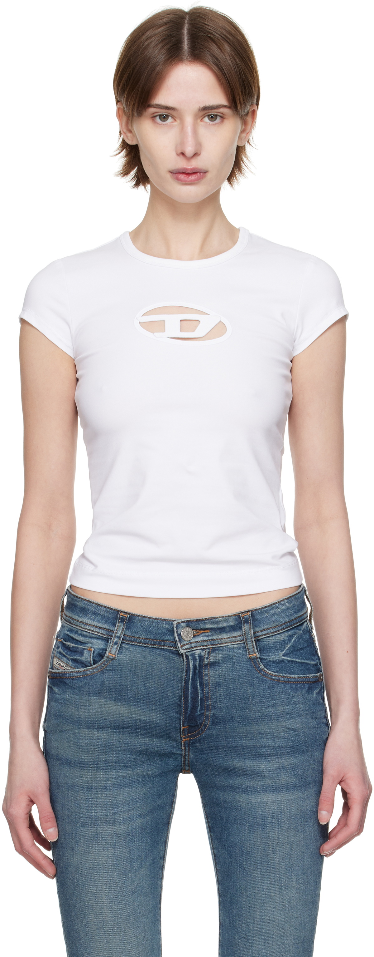 【DIESEL】T-Angie Tシャツ T-ANGIE Woman: Cotton T-shirt with cut-out D logo | Diesel