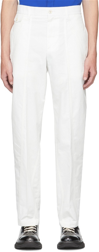 Photo: Alexander McQueen White Gabardine Paneled Cropped Trousers