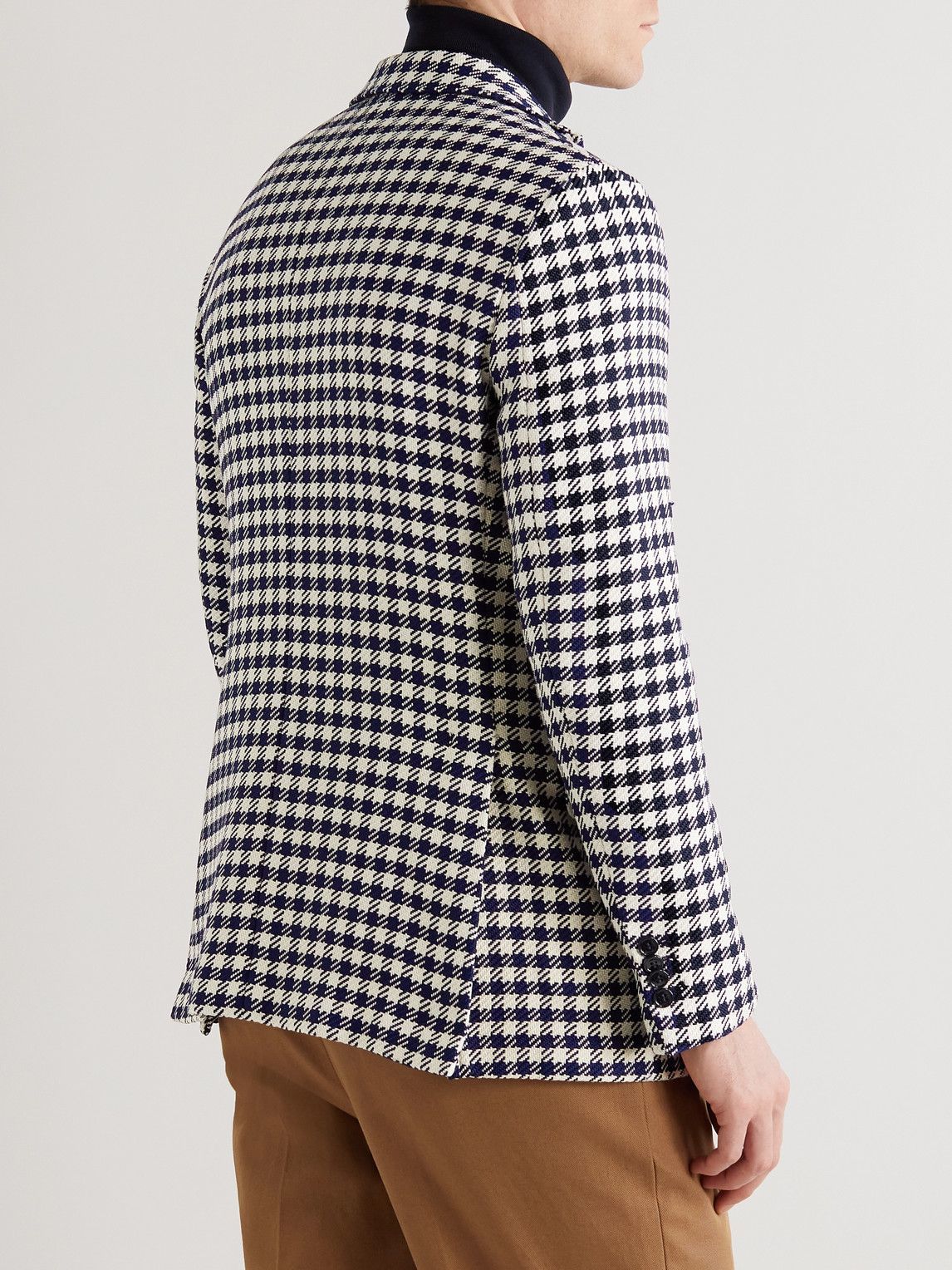 MP Massimo Piombo - Andy Slim-Fit Unstructured Houndstooth Cotton-Blend Jacquard Blazer - Blue