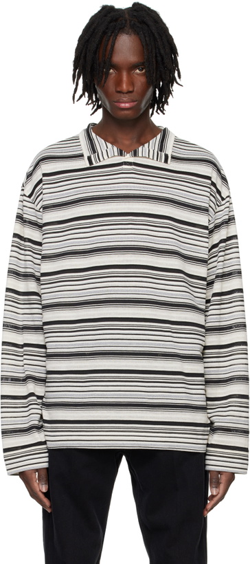 Photo: System Black High Neck Striped Polo