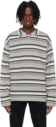 System Black High Neck Striped Polo
