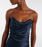 The Sei Ruched strapless silk satin corset dress