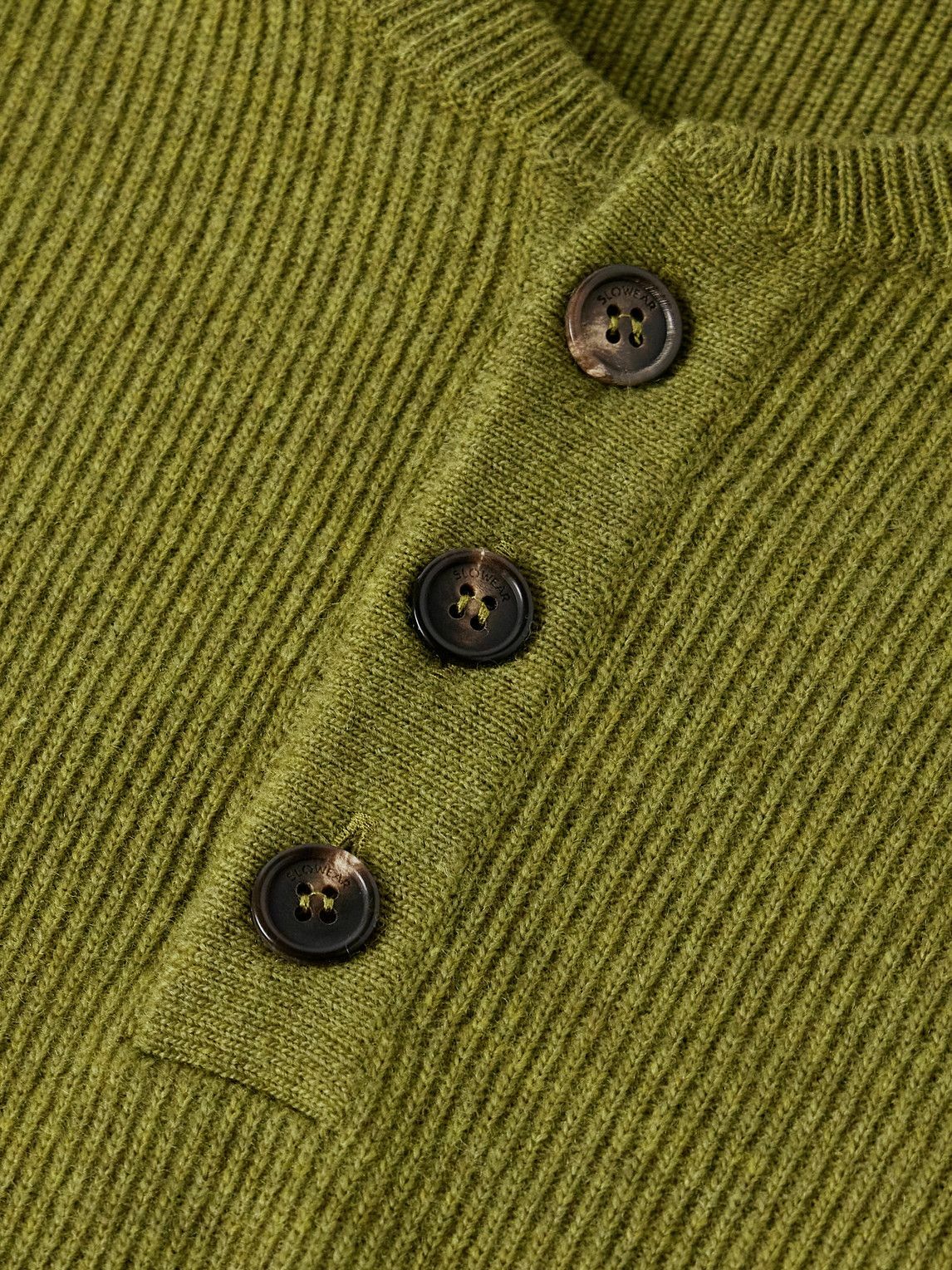 Incotex - Zanone Slim-Fit Ribbed Virgin Wool Henley Sweater - Green