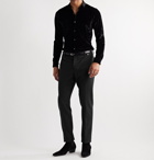 SAINT LAURENT - Slim-Fit Cropped Striped Wool-Twill Trousers - Black