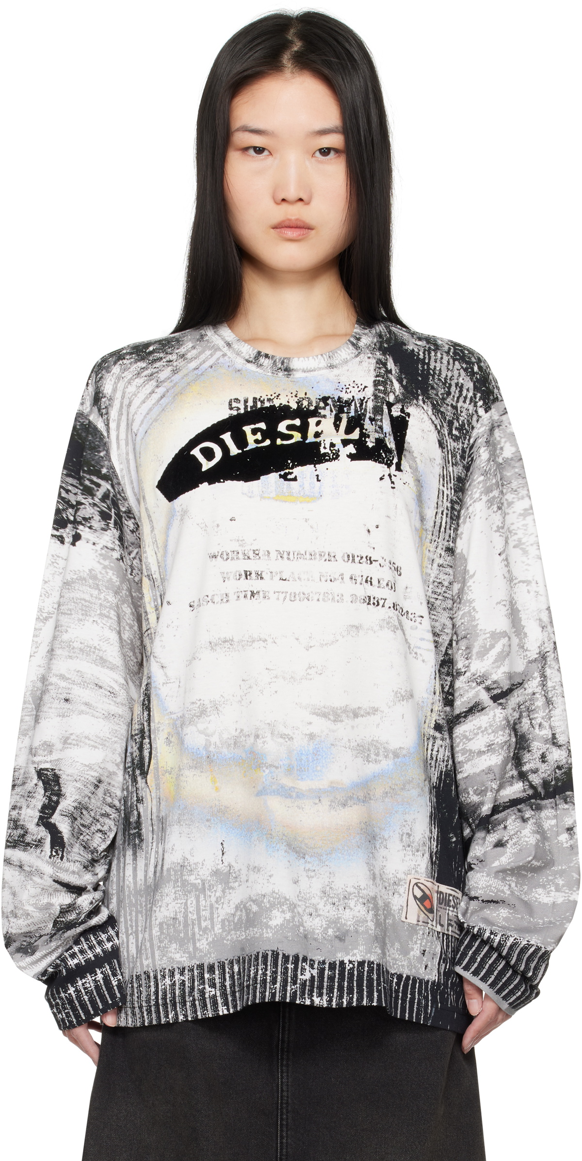 Diesel White & Gray T-Crane-Ls-S4 T-shirt Diesel