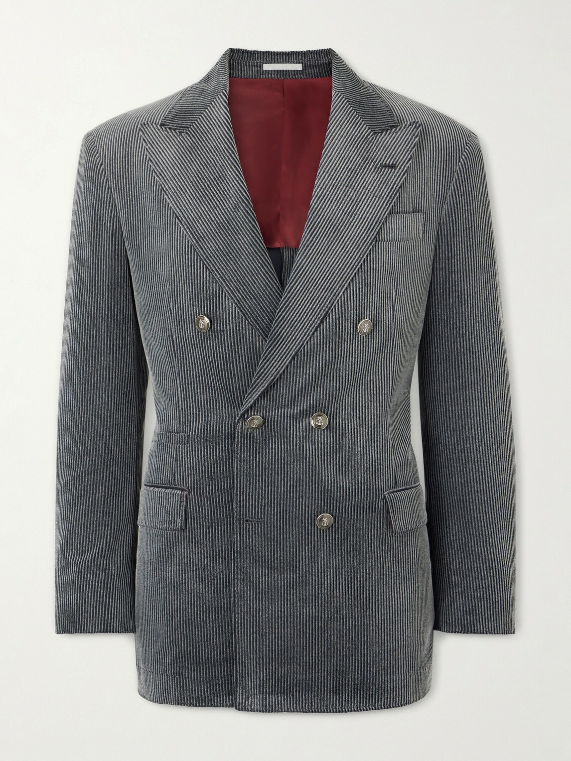 Brunello Cucinelli - Slim-Fit Double-Breasted Cotton-Corduroy Suit Jacket - Gray