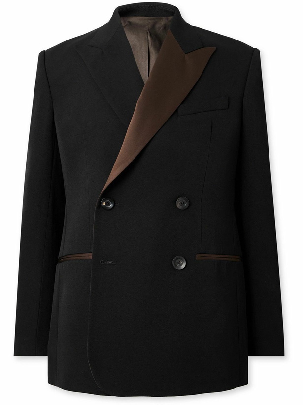 Photo: Wales Bonner - Double-Breasted Satin-Trimmed Grain de Poudre Wool Blazer - Black