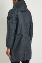 Stone Island Long Logo Waxed Cotton Canvas Coat Navy
