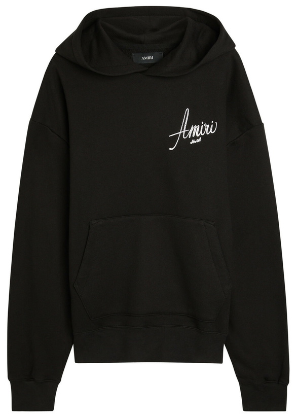 Photo: Amiri Hotel Crystal-embellished Hooded Cotton Sweatshirt Black