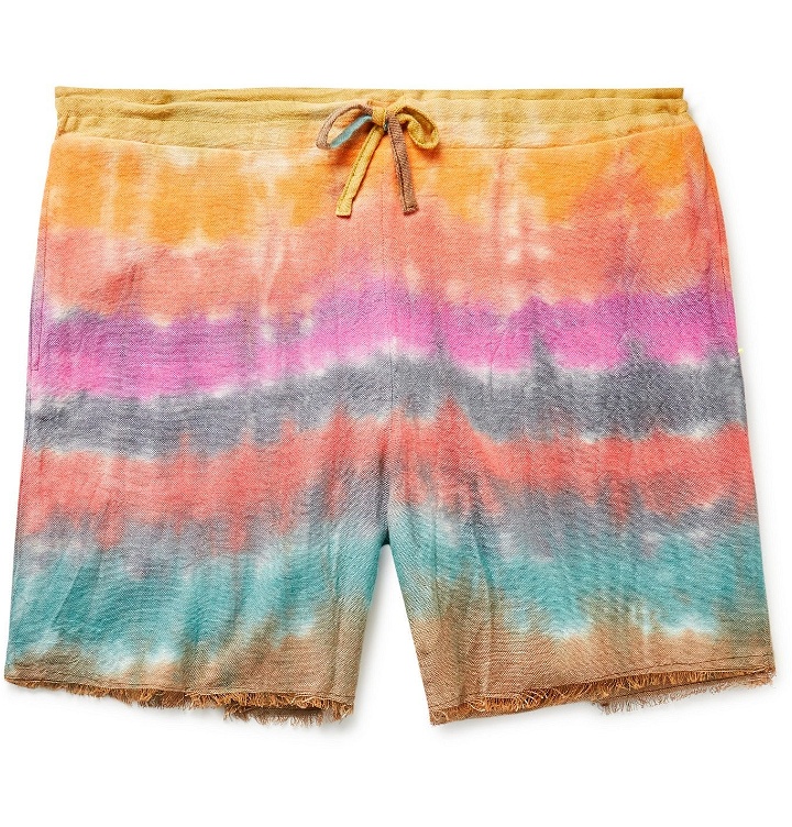 Photo: The Elder Statesman - Wacky Boomslang Tie-Dyed Wool, Cashmere and Cotton-Blend Drawstring Shorts - Orange