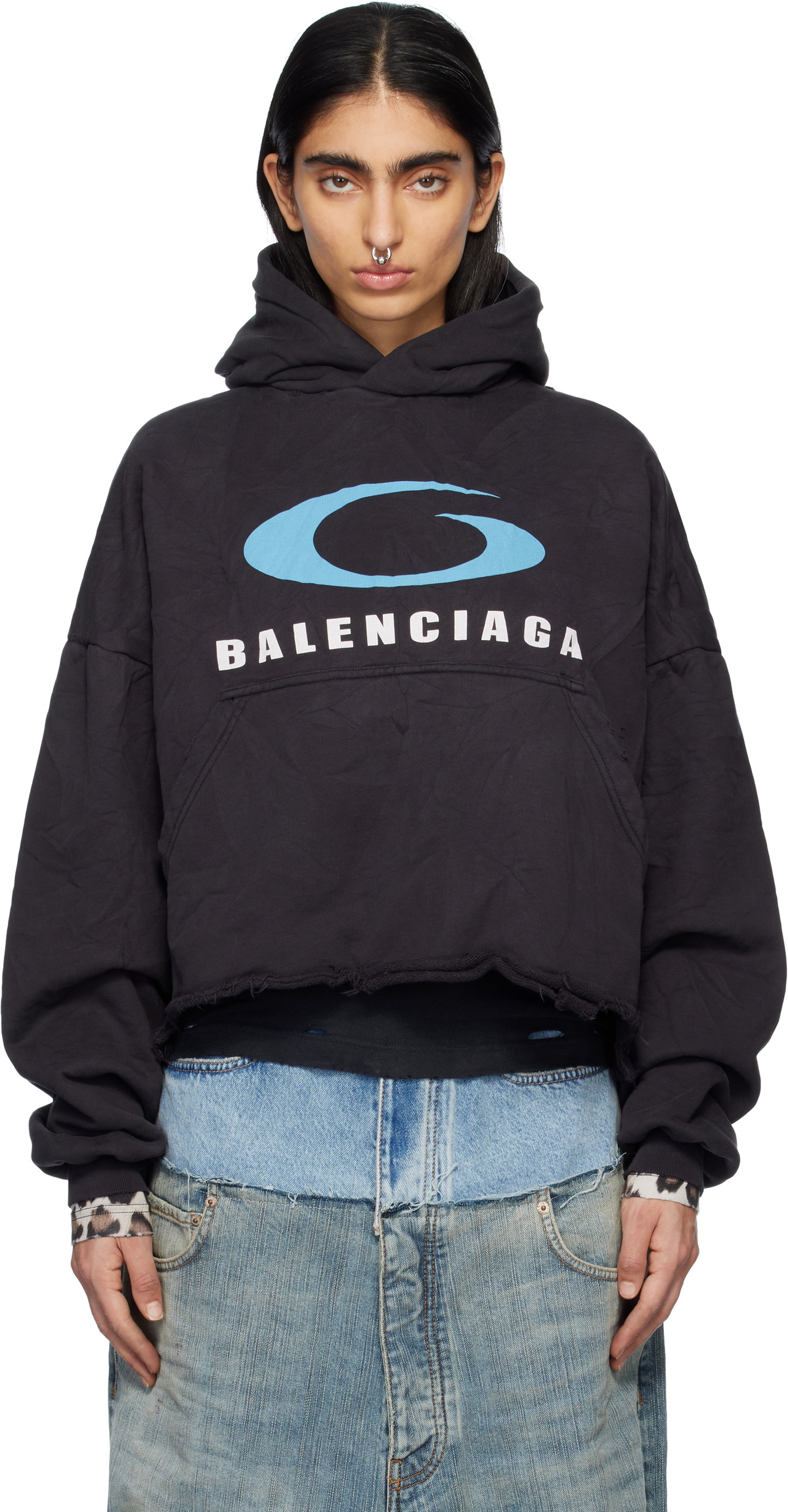 【値下げ】BALENCIAGA Cropped hoodie クロップドパーカー 698485 ブラック サイズ：XS (EC) Medium-818433TQVY11000_G.jpg?v=1