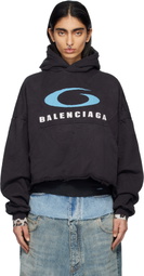 Balenciaga Black Loop Sports Icon Cropped Hoodie