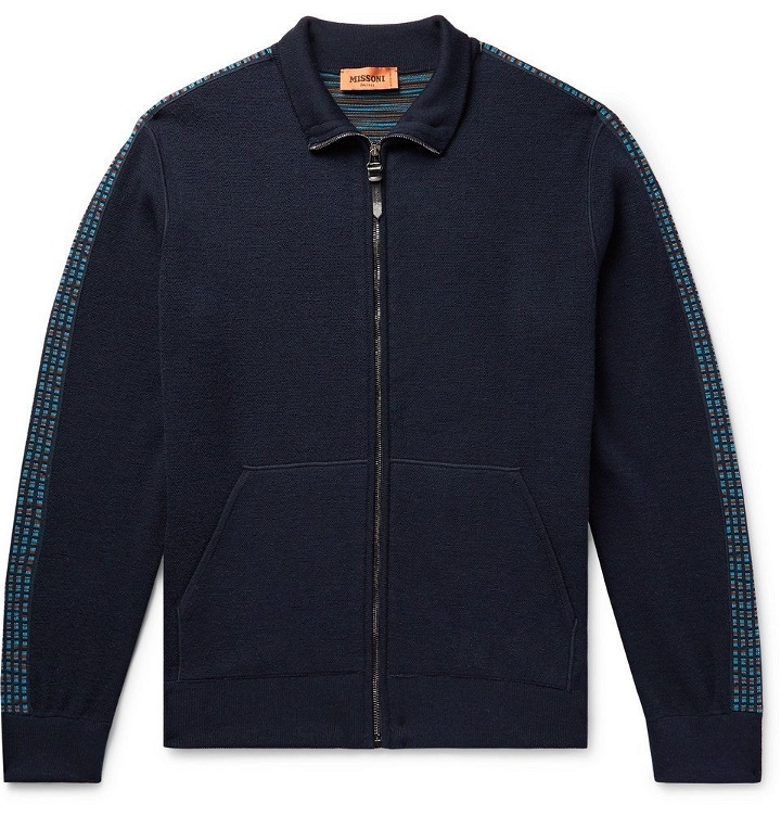 Photo: Missoni - Intarsia-Trimmed Wool-Blend Zip-Up Sweater - Men - Navy
