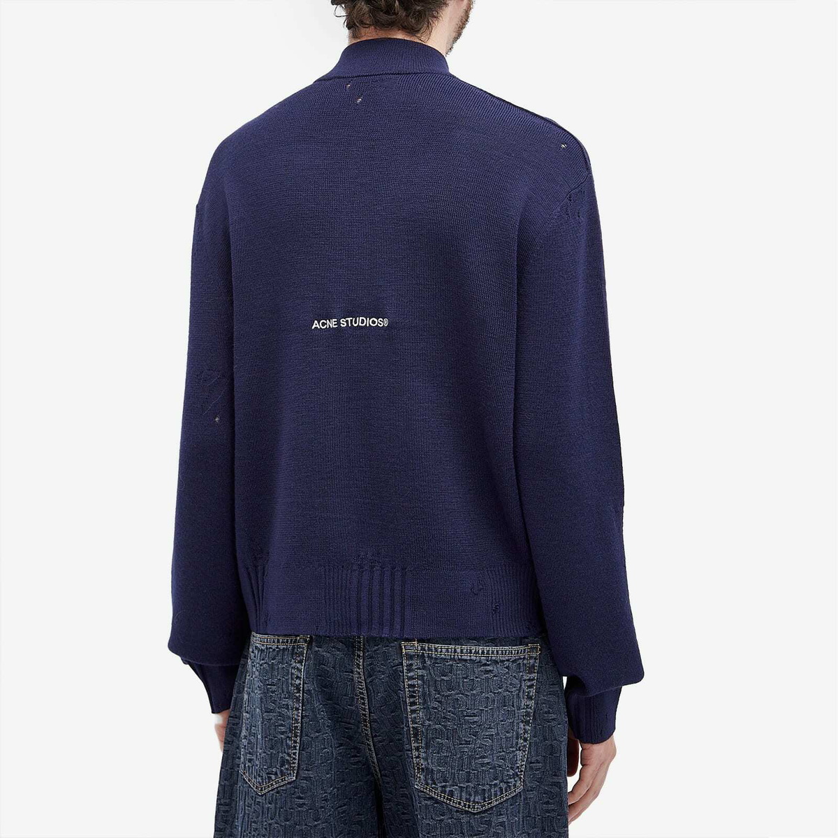 Acne Studios ミドルゲージ 厚手 ジップアップ ニット 紺 Acne Studios Men's Kagic Vintage Merino Zip Cardigan in Navy Acne