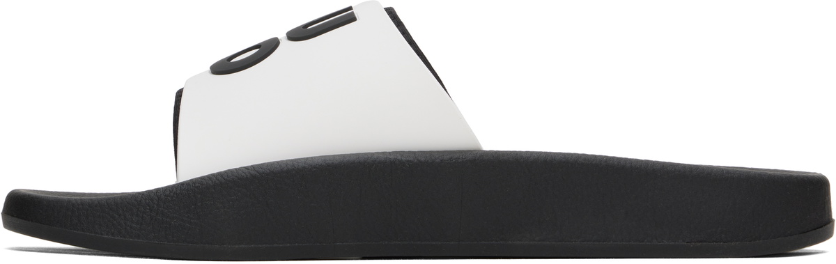 Hugo White & Black Logo-Branded Straps Pool Slides