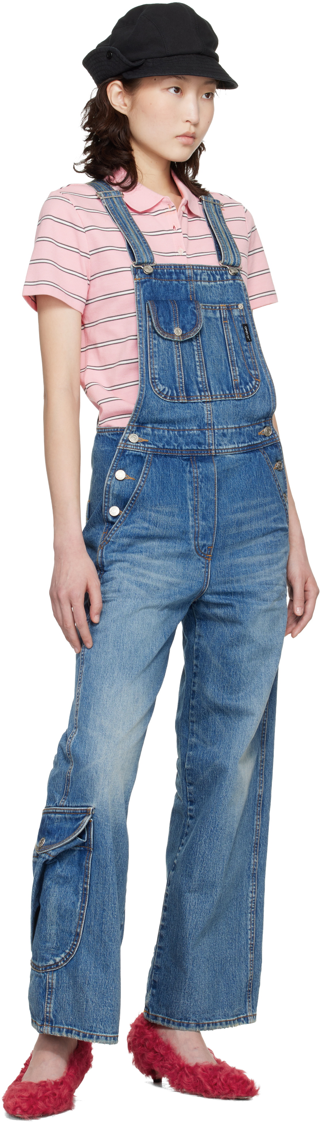 OPEN YY Blue Cargo Pocket Denim Overalls