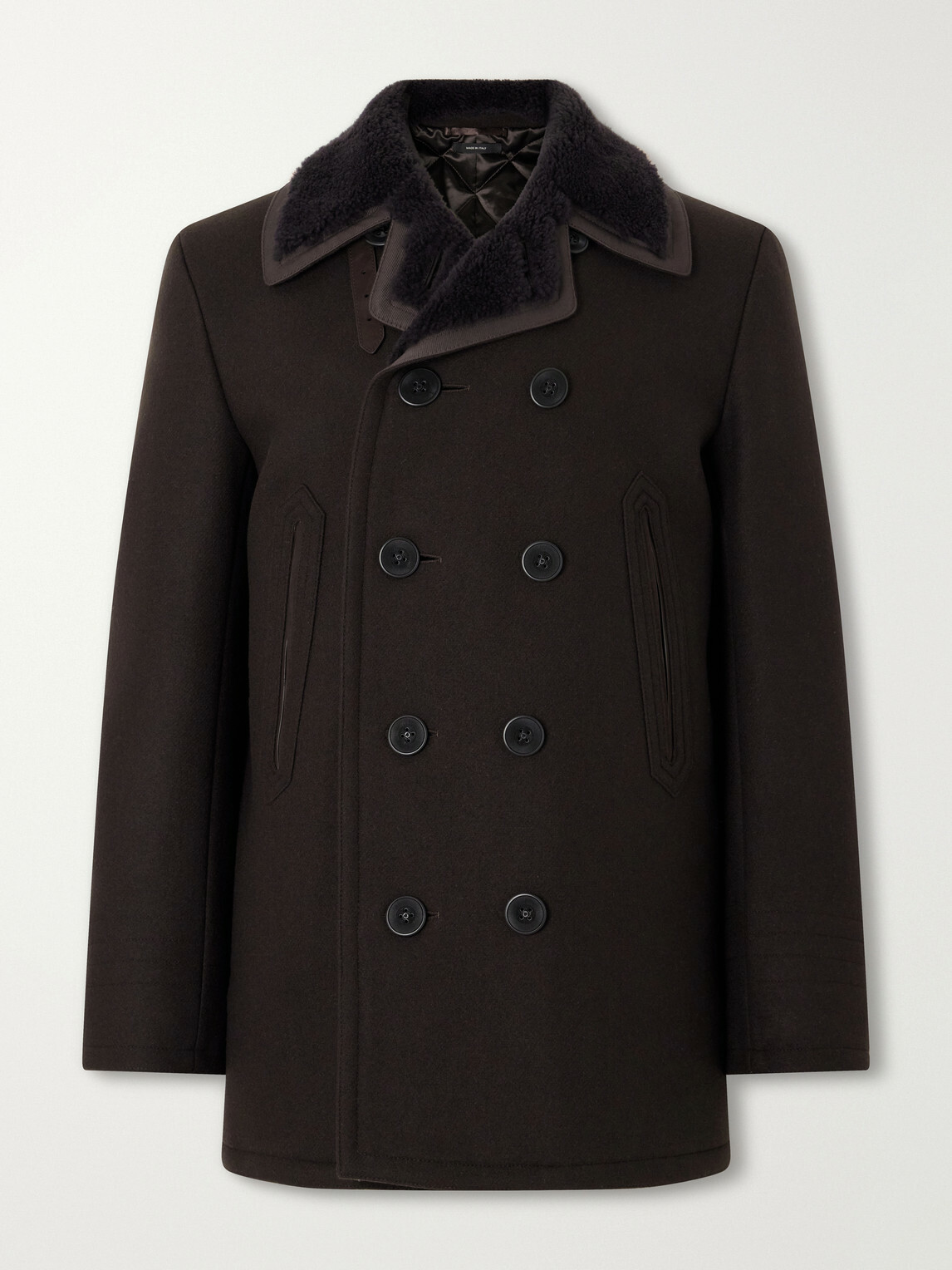 TOM FORD - Shearling and Leather-Trimmed Woven Wool-Blend Coat - Brown