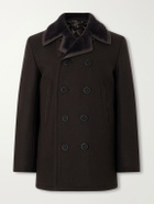 TOM FORD - Shearling and Leather-Trimmed Woven Wool-Blend Coat - Brown