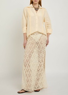 Johanna Ortiz Manly Guayabera Pleated Linen Shirt Ecru