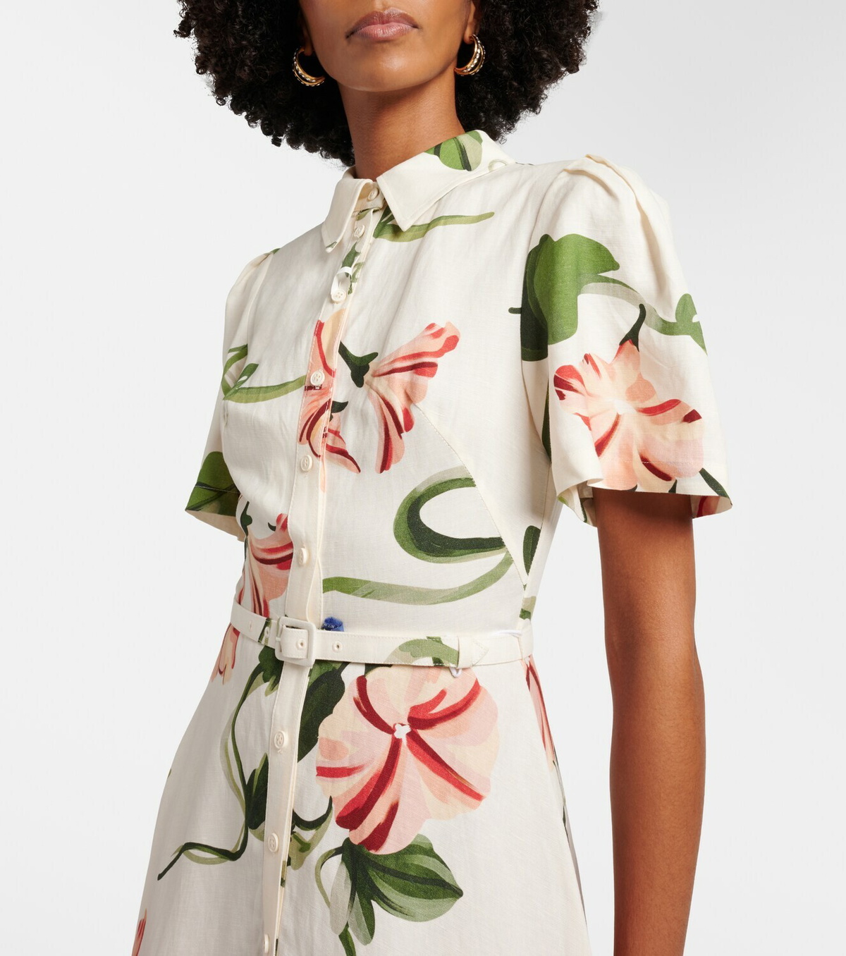 Leo Lin Becca belted floral linen-blend shirt dress
