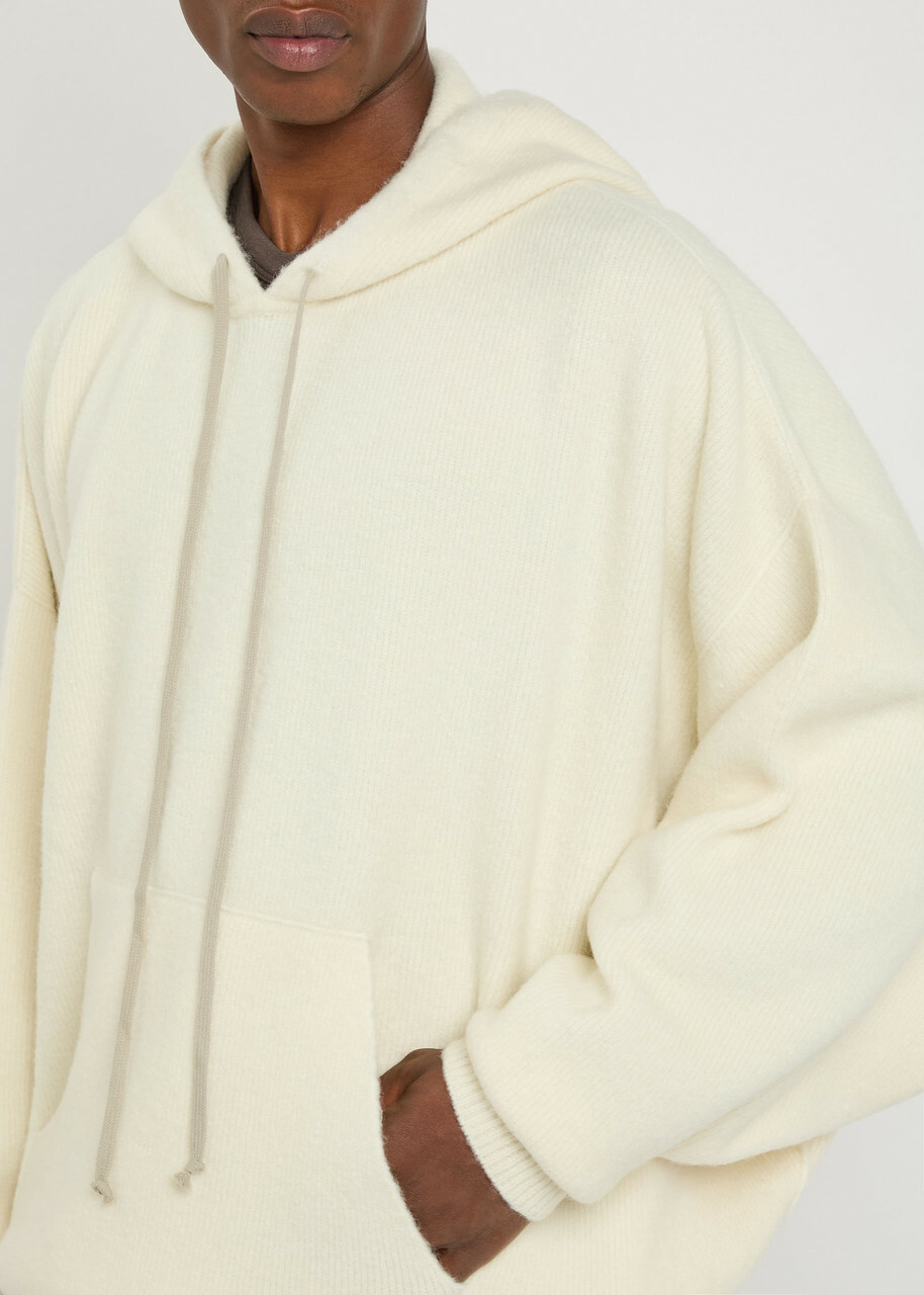 Rick Owens Milk Hooded Wool-blend Jumper Cream