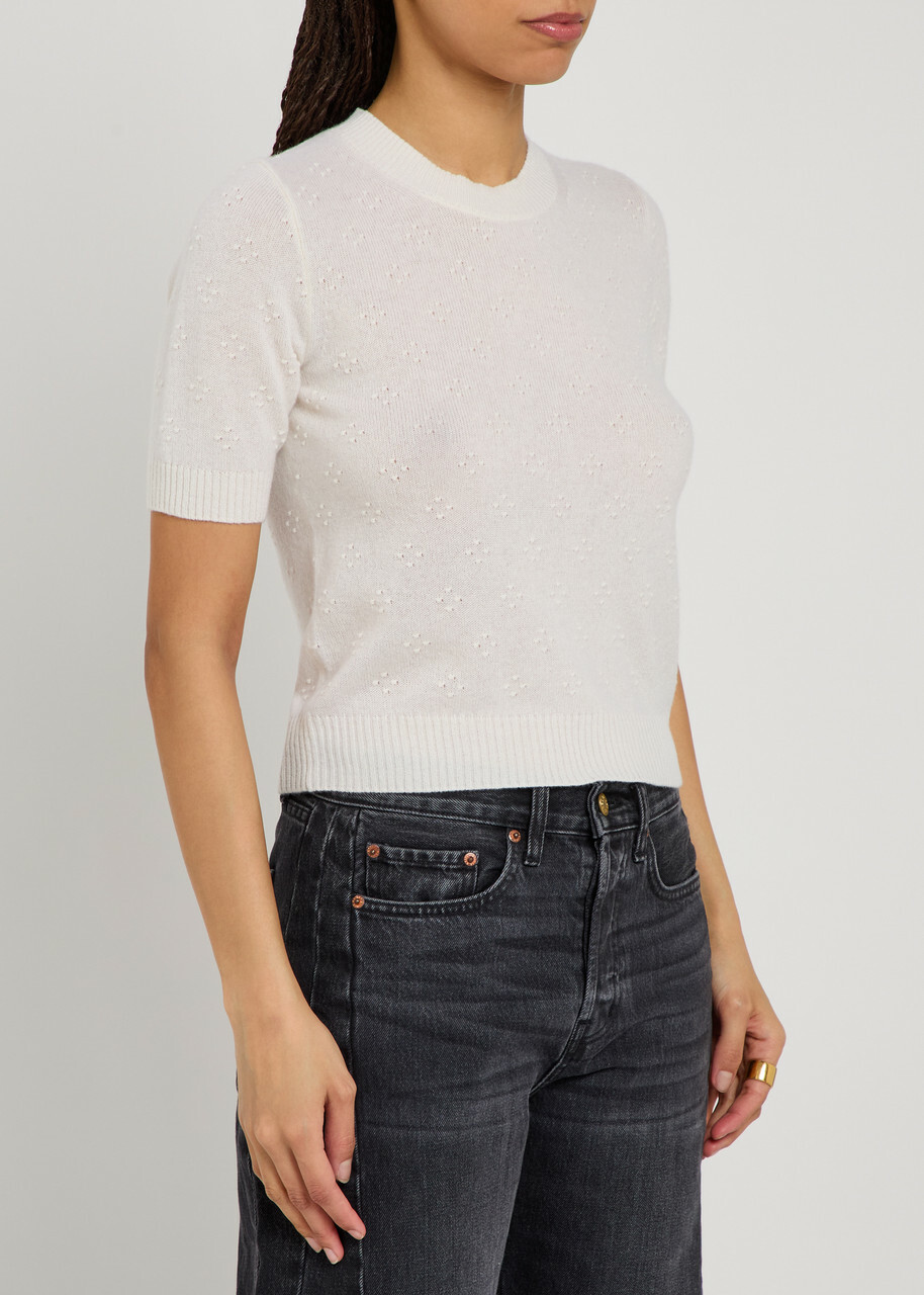 Guest In Residence Compass Textured Knit Cashmere T-shirt Beige
