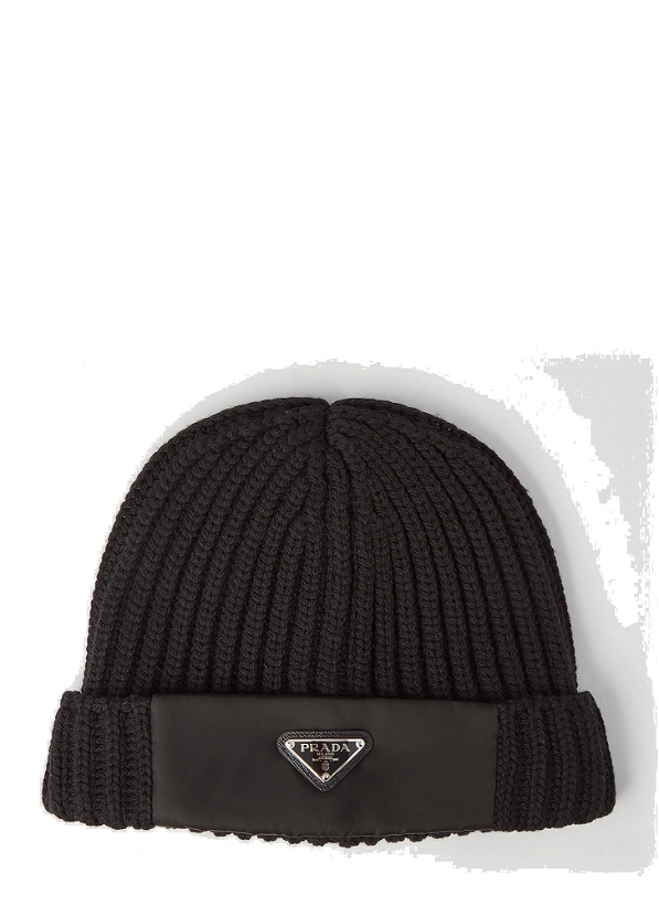 Photo: Re-Nylon Trimmed Beanie Hat in Black