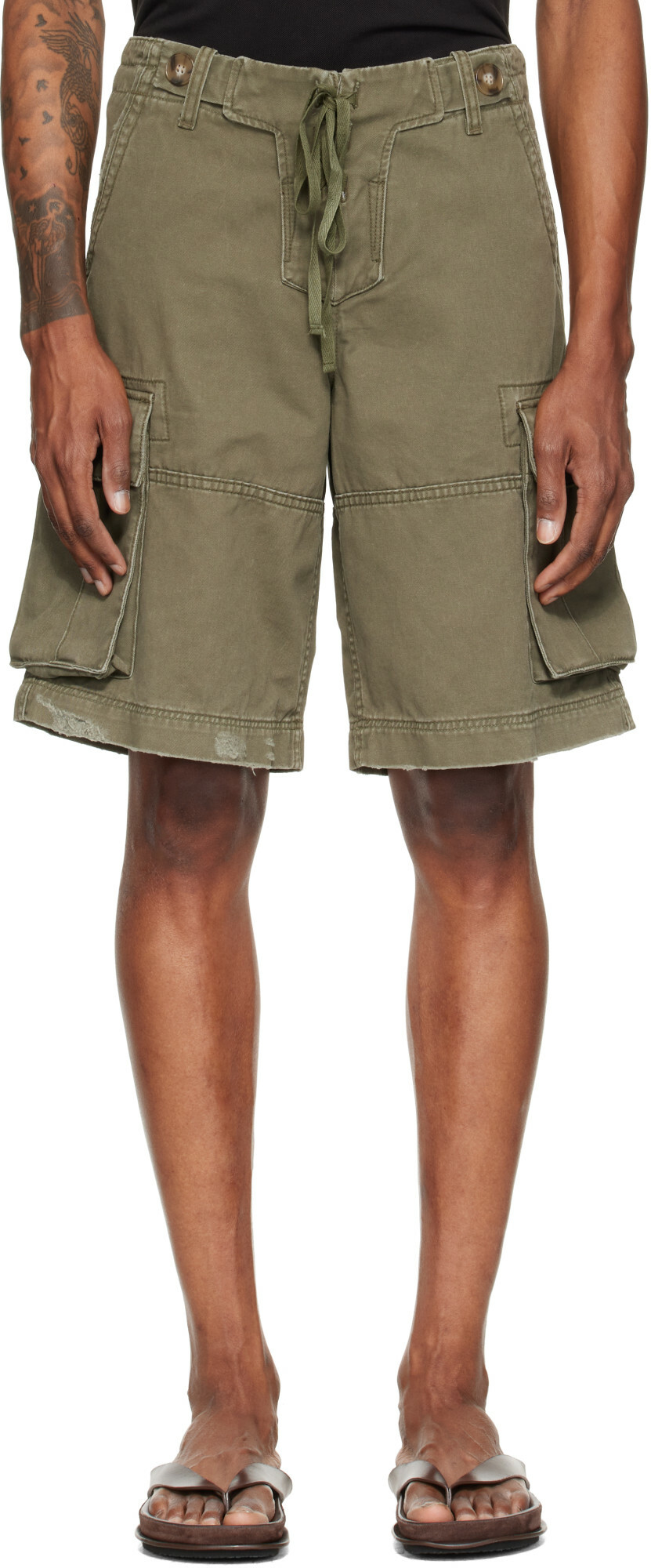 Raimundo Langlois Khaki Double Fly Cargo Shorts