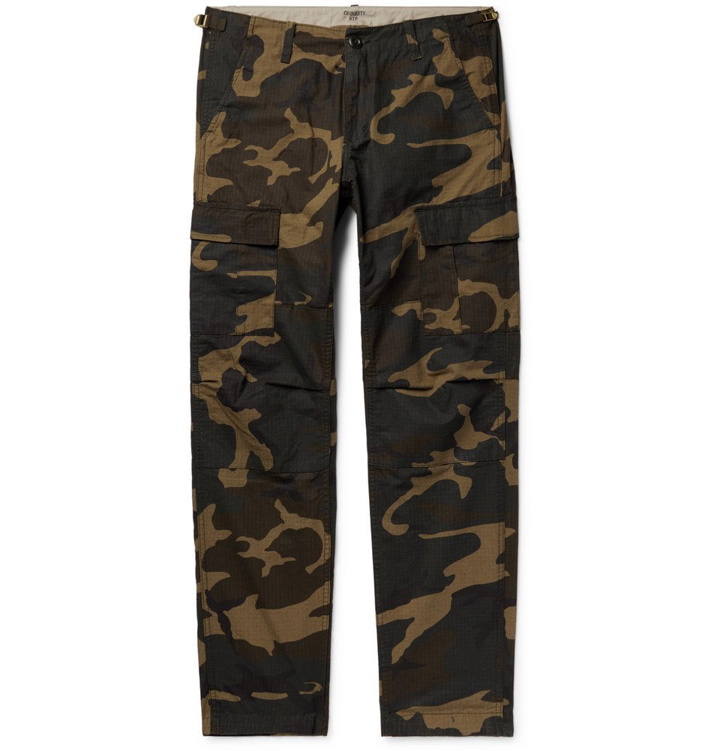 Photo: Carhartt WIP - Aviation Slim-Fit Camouflage-Print Cotton-Ripstop Cargo Trousers - Army green
