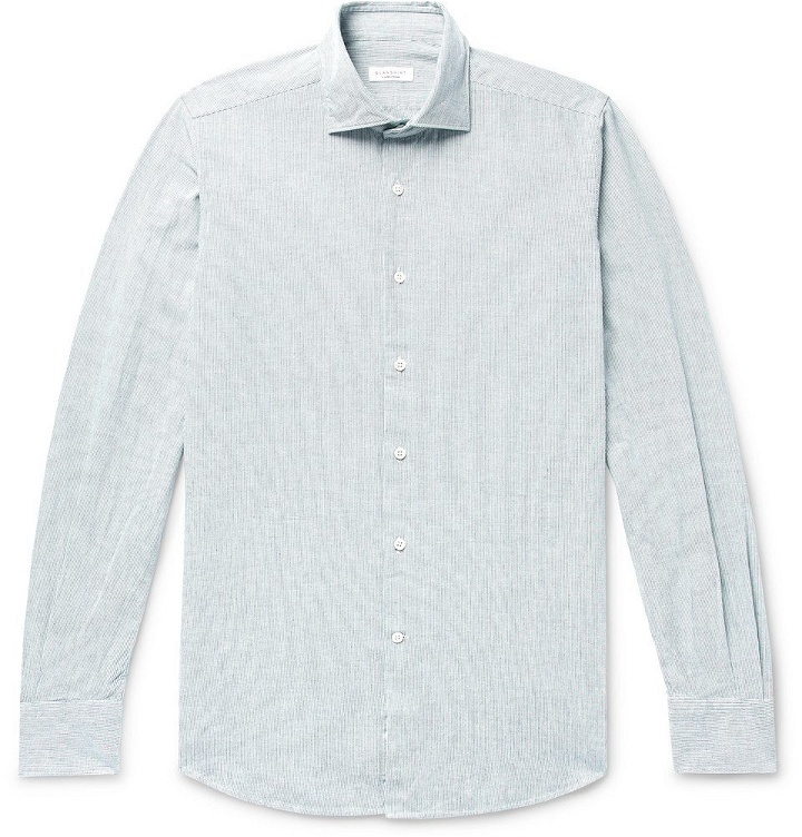 Photo: Incotex - Slim-Fit Pintriped Cotton Oxford Shirt - Blue