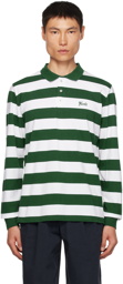 Noah Green & White Striped Long Sleeve Polo